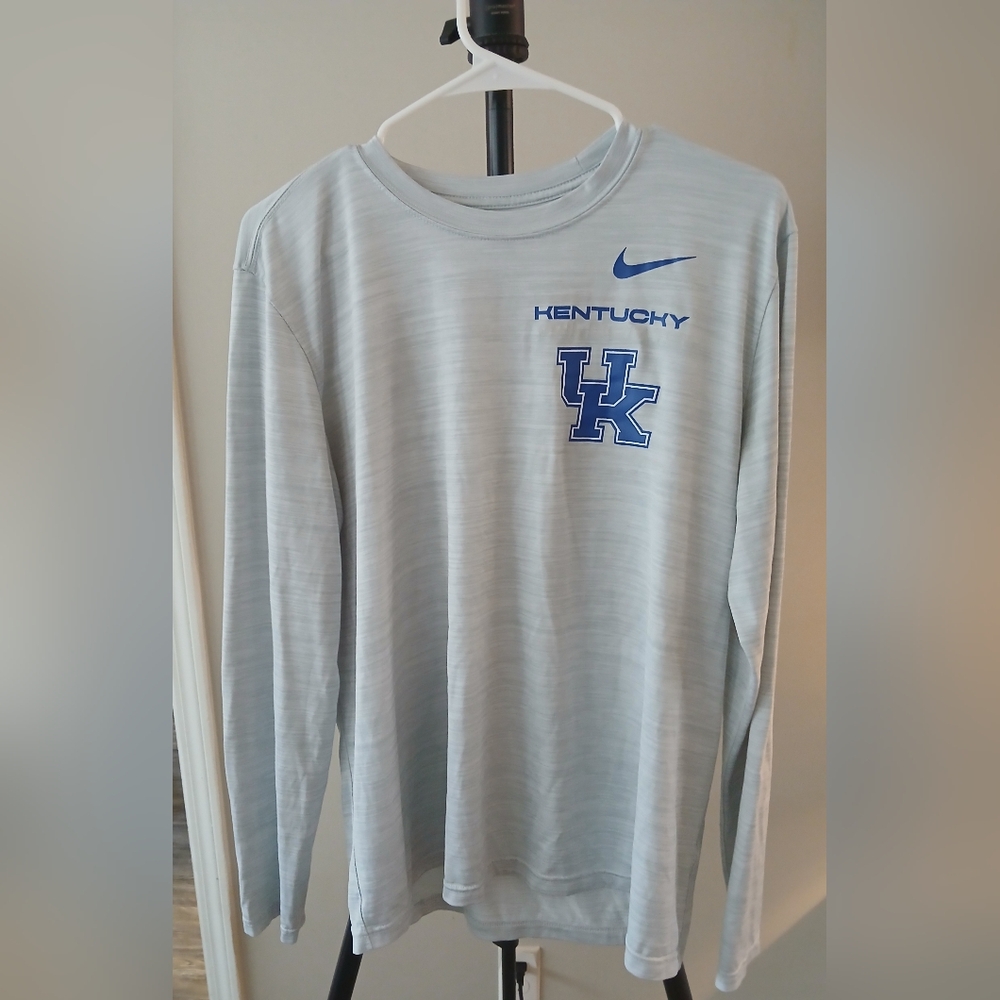 Nike Light Gray Long-Sleeve Kentucky Performance Shirt with Blue Logo